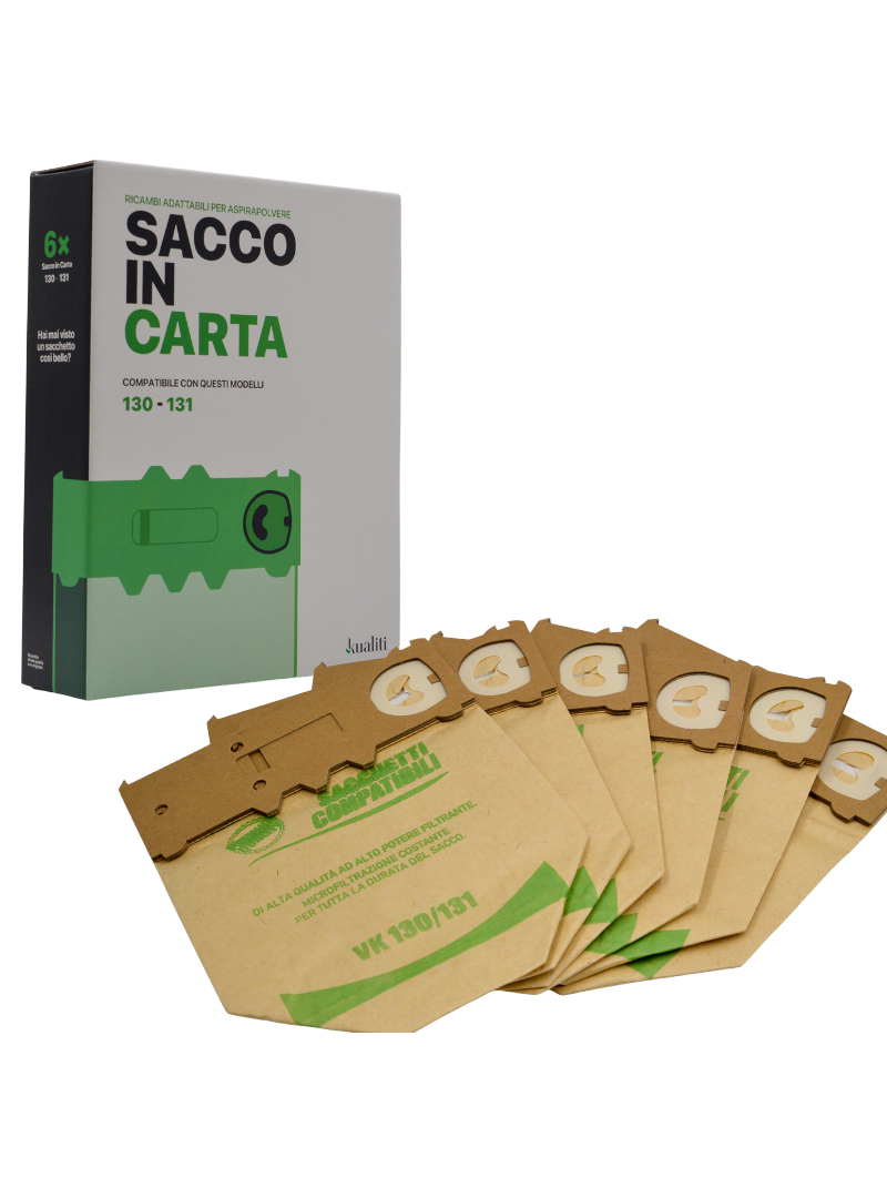 Ricambi compatibili Folletto Kualiti Sacchetti in carta compatibili a  modelli VK 130-131 (Cf 6 pezzi)